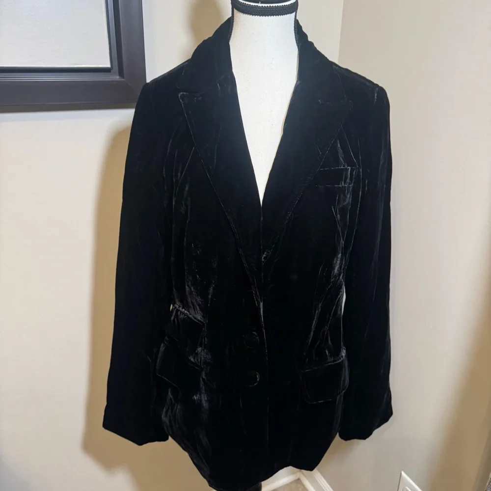 Tape‎ Measure Black Velvet Blazer Jacket Womens Size 10 3 Button Tailored
